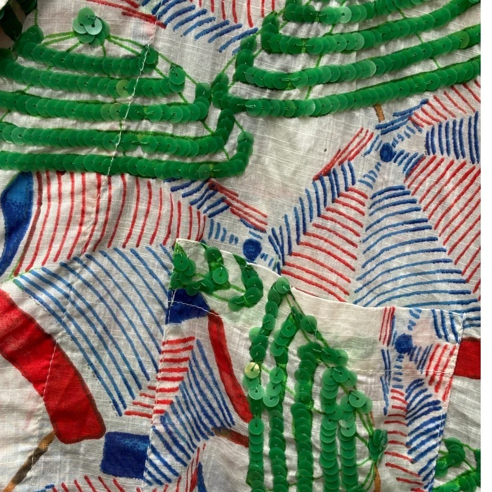 Anthropologie Celandine Sequin Beach Shirt Italian Riviera Resort Vacation M